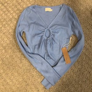 Long sleeve blue cut out sweater top